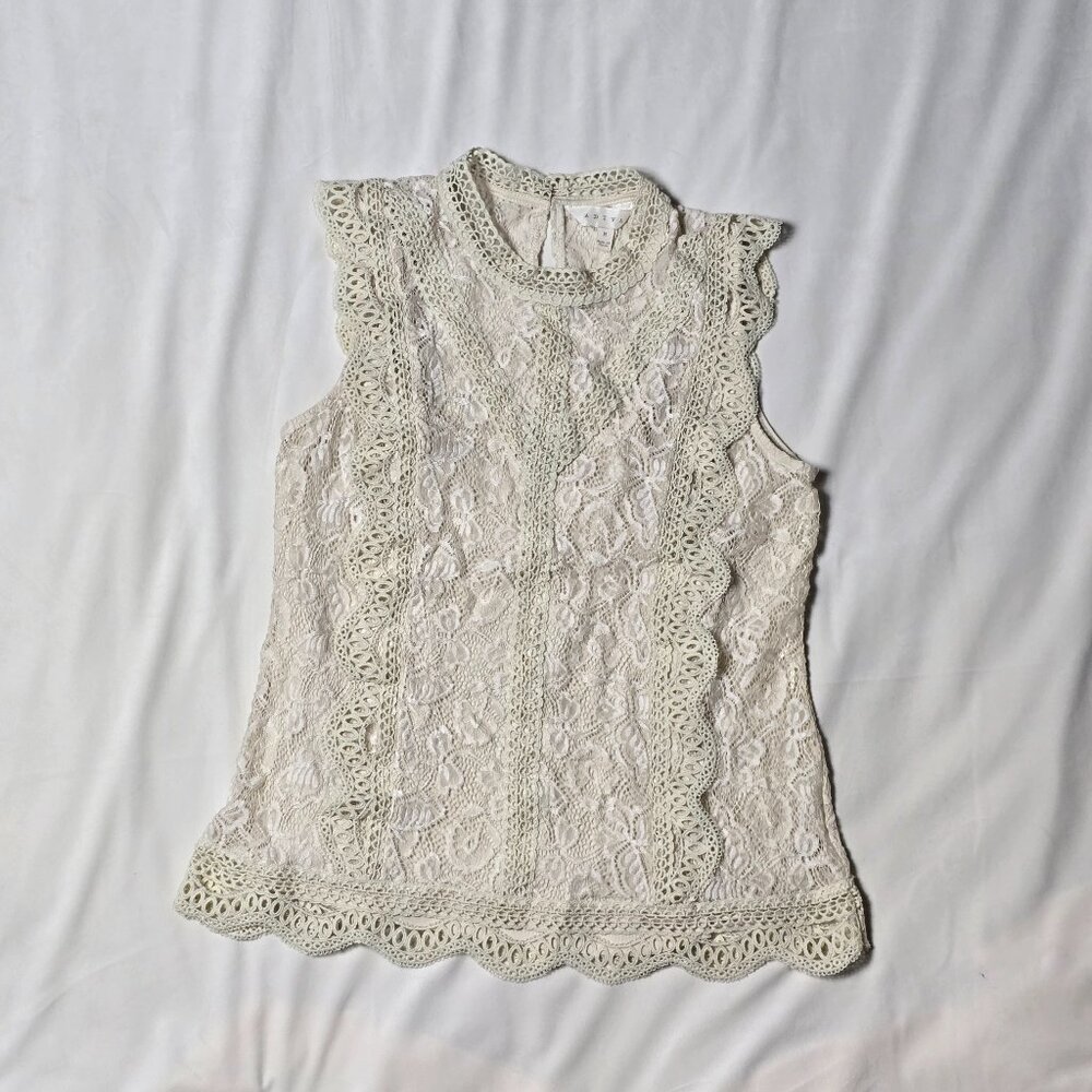 ADIVA Cream Lace Sleeveless Blouse | Crochet Lace Top | Size M | Boho Romantic